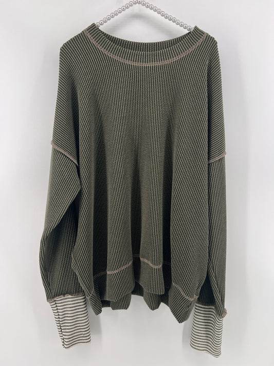 The Wave Rib Crewneck with Striped Cuffs